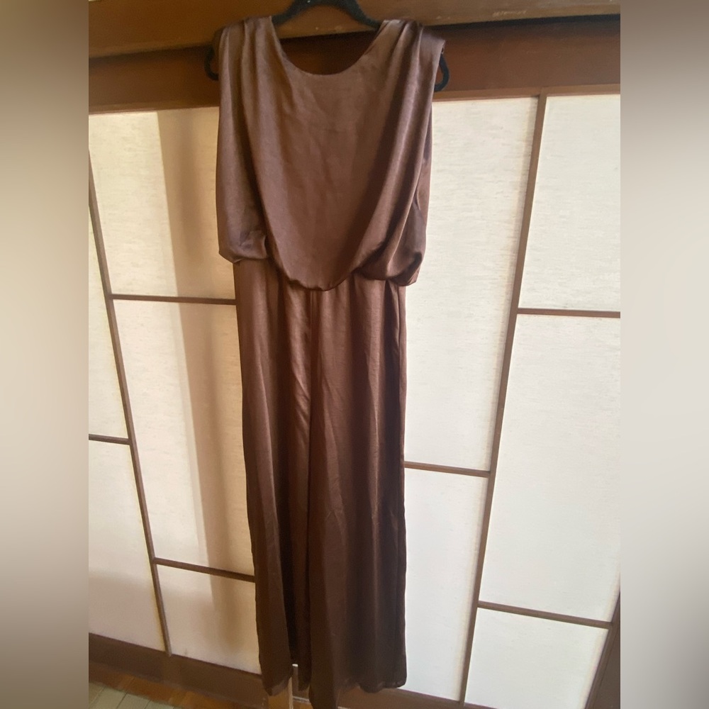 Nasty Gal brown satin/silk jumpsuit